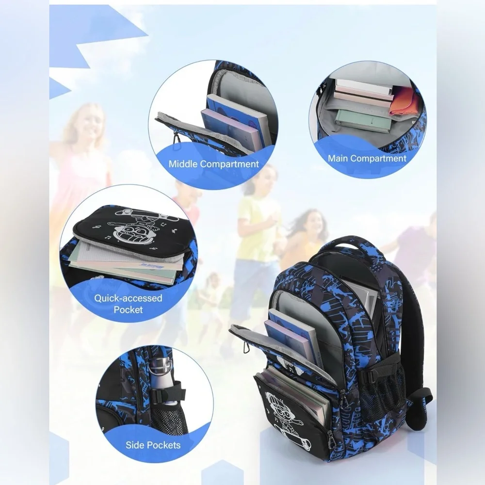 New Blue Glow-in-the-Dark Backpack School Book bag Travel Skate Bag Laptop